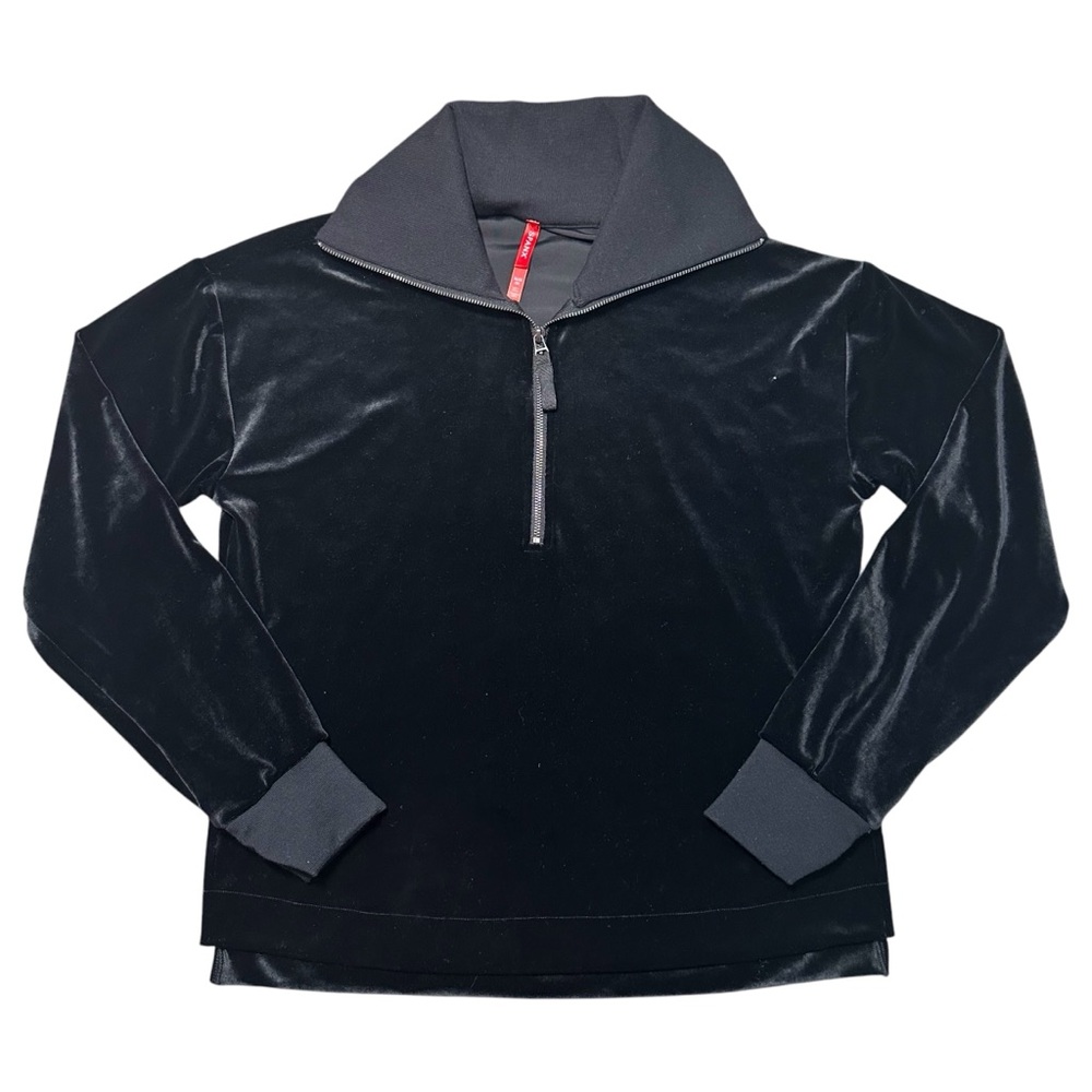 NWT Spanx Black Velvet Half Zip Pullover Sweater, Medium